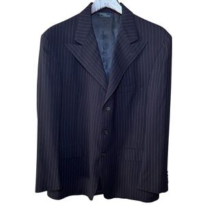 Vintage Polo Ralph Lauren Navy Pinstripe Wool Blazer 42R Made in USA